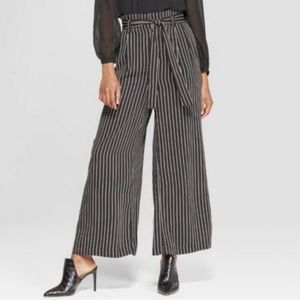 Who What Wear Black and White Striped Wide Leg Pants